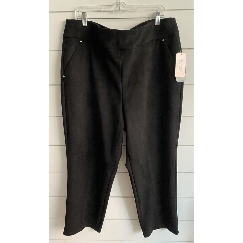 Allison Daley  Black Luxe Suede Straight Leg Pull-On Pants Plus Size 2Xshort